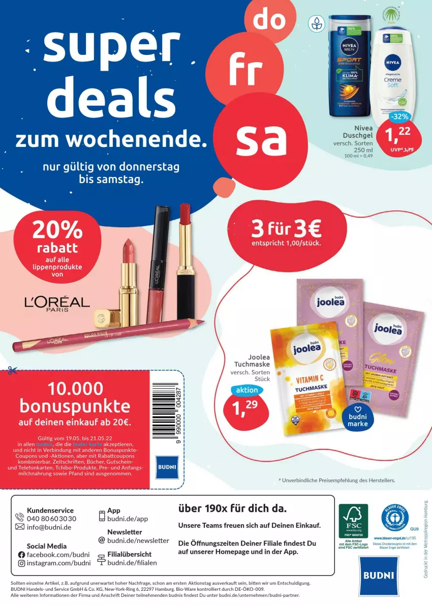 Aktueller Prospekt Budni - Prospekte - von 16.05 bis 21.05.2022 - strona 8 - produkty: auer, bio, creme, duschgel, eis, elle, Engel, Maske, Metro, Omep, reis, ring, teller, Ti, trolli, tuc, tuchmaske, Yo