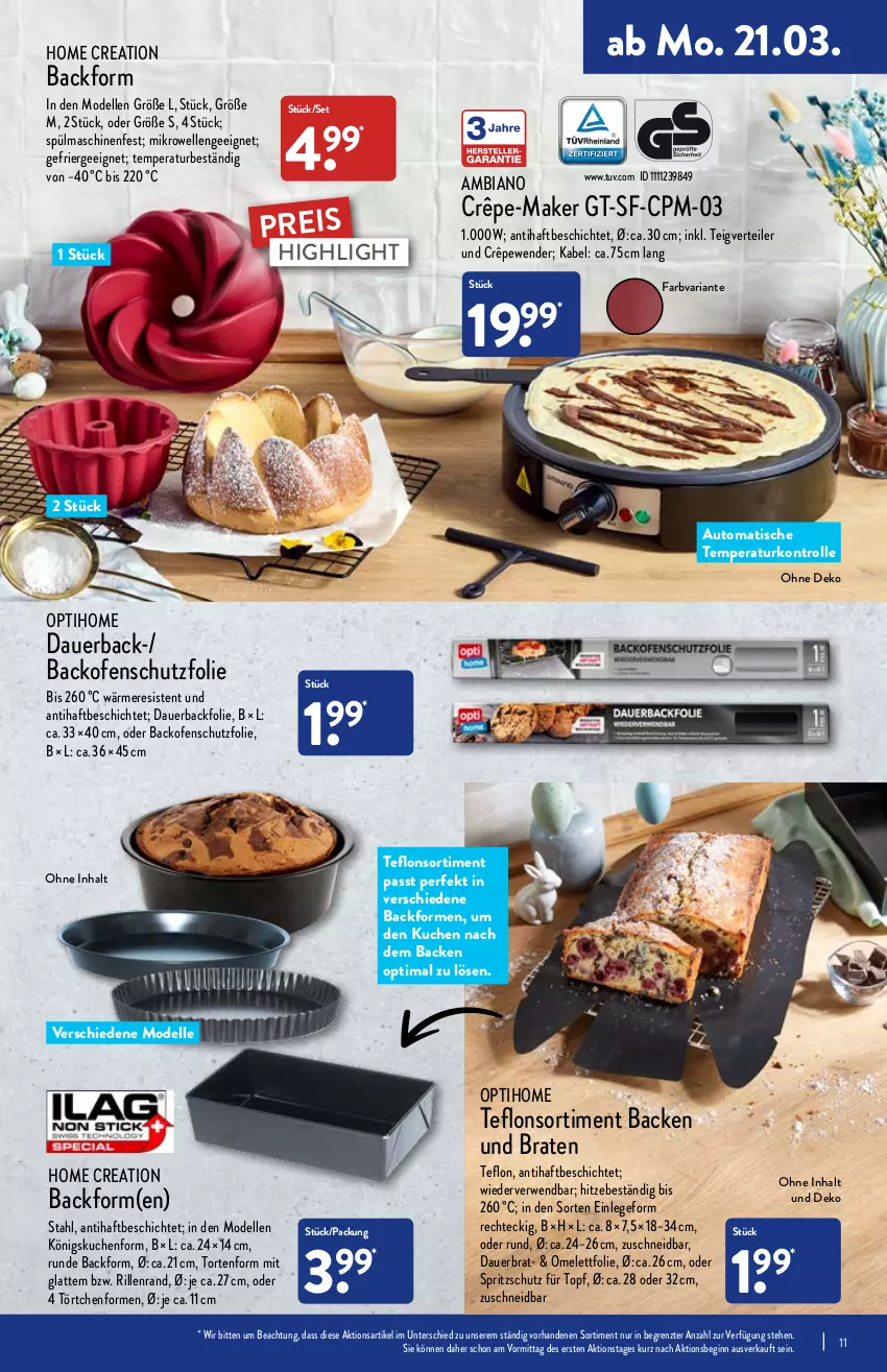 Aktueller Prospekt Aldi Nord - Aldi-Vorschau - von 21.03 bis 26.03.2022 - strona 11 - produkty: ambia, auer, auto, Backfolie, Backform, backofen, braten, dell, eis, elle, Ergee, gin, kuchen, latte, mikrowelle, Mode, Ofen, reis, Ria, rwe, Spritzschutz, spülmaschinen, Ti, tisch, topf, Törtchen, torte, ZTE