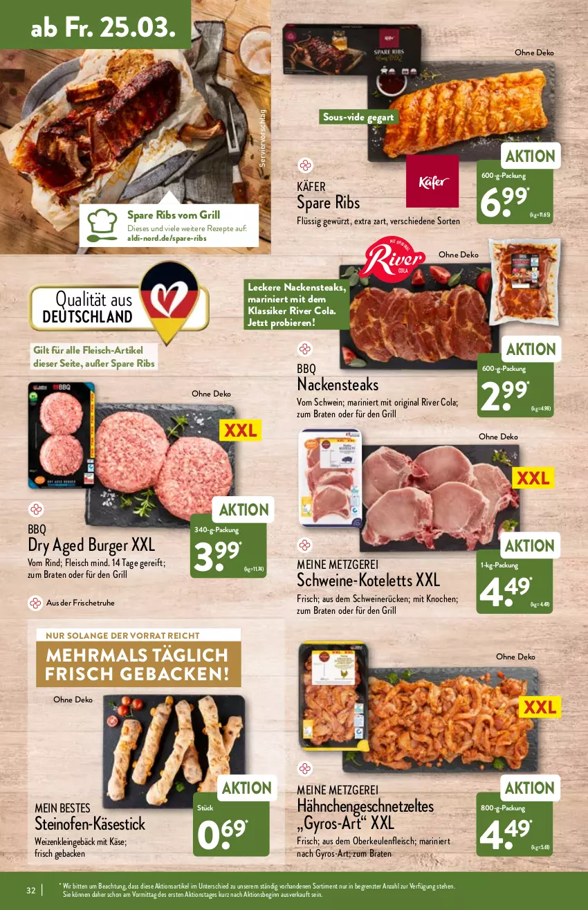 Aktueller Prospekt Aldi Nord - Aldi-Vorschau - von 21.03 bis 26.03.2022 - strona 32 - produkty: aldi, bier, Biere, braten, burger, cola, eis, fleisch, geback, geschnetzeltes, gewürz, gin, grill, gyros, käfer, Käse, kotelett, Nackensteak, nackensteaks, Ofen, rezept, rezepte, rind, schwein, schweine, schweinerücken, spare ribs, steak, steaks, steinofen, Ti, wein, weine, Zelt, ZTE