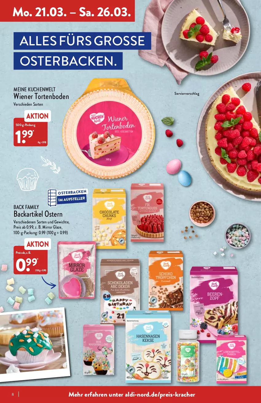 Aktueller Prospekt Aldi Nord - Aldi-Vorschau - von 21.03 bis 26.03.2022 - strona 8 - produkty: aldi, eis, elle, kracher, kuchen, reis, teller, Ti, torte, wiener