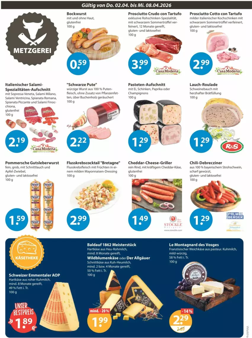 Aktueller Prospekt Vmarkt - Prospekte - von 02.04 bis 08.04.2026 - strona 2 - produkty: apfel, aufschnitt, Bau, blume, blumen, bockwurst, bsf, buch, champignon, champignons, cheddar, chili, cin, cocktail, debrecziner, dressing, eier, eis, emmentaler, fleisch, früchte, früchten, gewürz, grill, gutsleberwurst, hartkäse, Heu, heumilch, Holz, Käse, kochschinken, Krebs, leberwurst, LG, mayonnaise, Meister, milch, paprika, pastete, pflanze, pflanzen, Pommersche, prosciutto, prosciutto cotto, prosciutto crudo, pute, rind, rohschinken, salami, schinken, schnittkäse, schnittlauch, schwein, schweine, Schweinebauch, Spezi, Tartufo, Ti, Trüffel, wein, weine, Wild, Wildblumenkäse, wurst, Yo, zwiebel