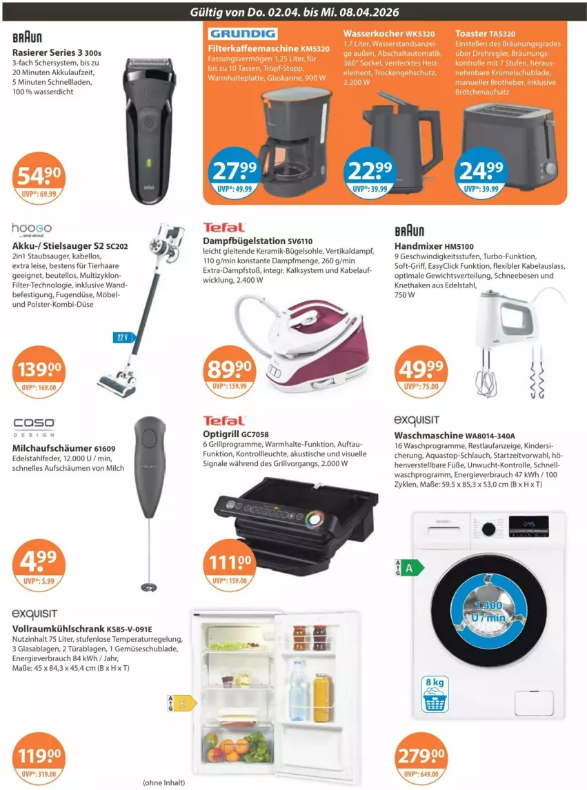 Aktueller Prospekt Vmarkt - Prospekte - von 02.04 bis 08.04.2026 - strona 22 - produkty: akku, aqua, aquastop, beutel, bügel, Bügelstation, dampfbügelstation, edelstahl, eis, elle, grill, grundig, handmixer, HP, Kinder, kühlschrank, Leuchte, milch, milchaufschäumer, Mixer, möbel, rasierer, Rauch, schlauch, Schneebesen, Schrank, Signal, staubsauger, Stielsauger, Ti, tisch, waschmaschine, wasser, WICK