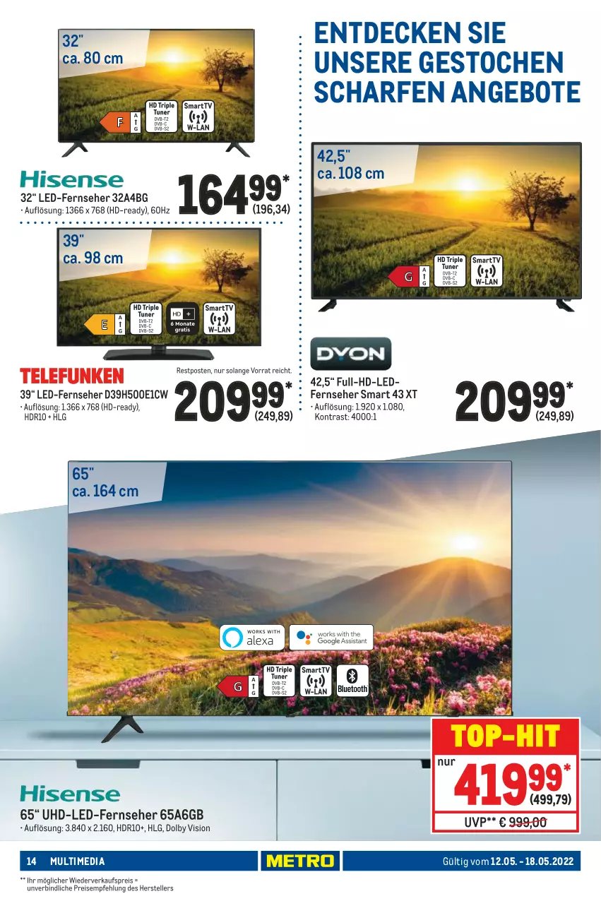 Aktueller Prospekt Metro - NonFood - von 12.05 bis 18.05.2022 - strona 14 - produkty: angebot, angebote, decke, eis, elle, fernseher, LG, reis, teller, Ti, top-hit, uhd