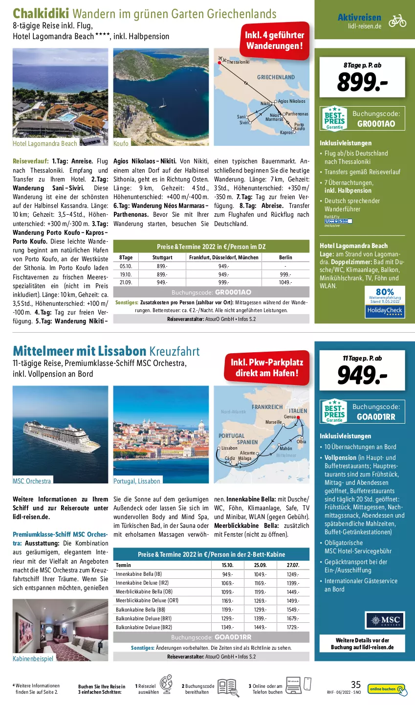 Aktueller Prospekt Lidl - Monatliche Reise-Highlights (SÜD) - von 01.06 bis 30.07.2022 - strona 35 - produkty: angebot, angebote, auer, Bad, balkonkabine, Bau, Bauer, bett, Betten, body, Brei, buch, dusche, eis, fenster, fisch, Garten, getränk, getränke, gin, Heu, inklusivleistungen, kühlschrank, mac, mars, meerblickkabine, reis, reiseveranstalter, reiseverlauf, Schrank, snack, Spezi, Sport, telefon, Ti