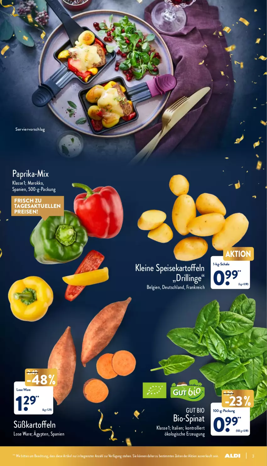 Aktueller Prospekt Aldi Nord - Aldi-Vorschau - von 27.12 bis 31.12.2021 - strona 3 - produkty: bio, eis, elle, kartoffel, kartoffeln, leine, LG, paprika, reis, Schal, Schale, spinat, Süßkartoffeln, Ti, trolli, ZTE