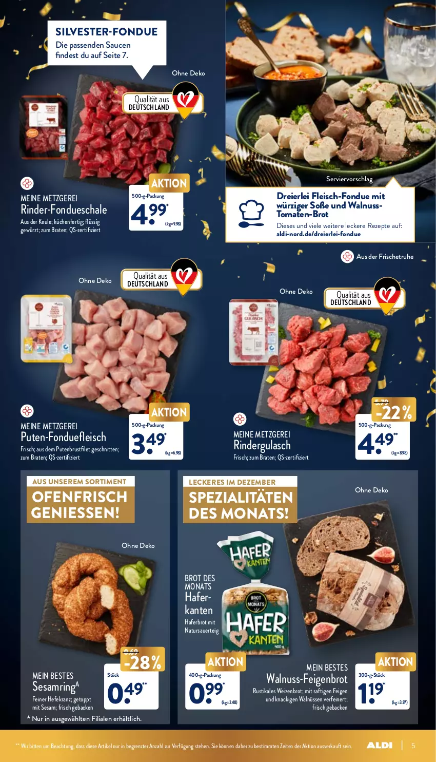 Aktueller Prospekt Aldi Nord - Aldi-Vorschau - von 27.12 bis 31.12.2021 - strona 5 - produkty: aldi, auer, braten, brot, brustfilet, eier, eis, Feigen, filet, fleisch, Fondue, geback, gewürz, gulasch, hafer, Hefe, Kranz, küche, Küchen, natur, nuss, Ofen, pute, putenbrust, putenbrustfilet, rezept, rezepte, rind, rinder, rindergulasch, ring, saft, sauce, saucen, Schal, Schale, schnitten, sesam, Sesamring, Soße, Spezi, Ti, tomate, tomaten, walnuss, Weizenbrot, ZTE