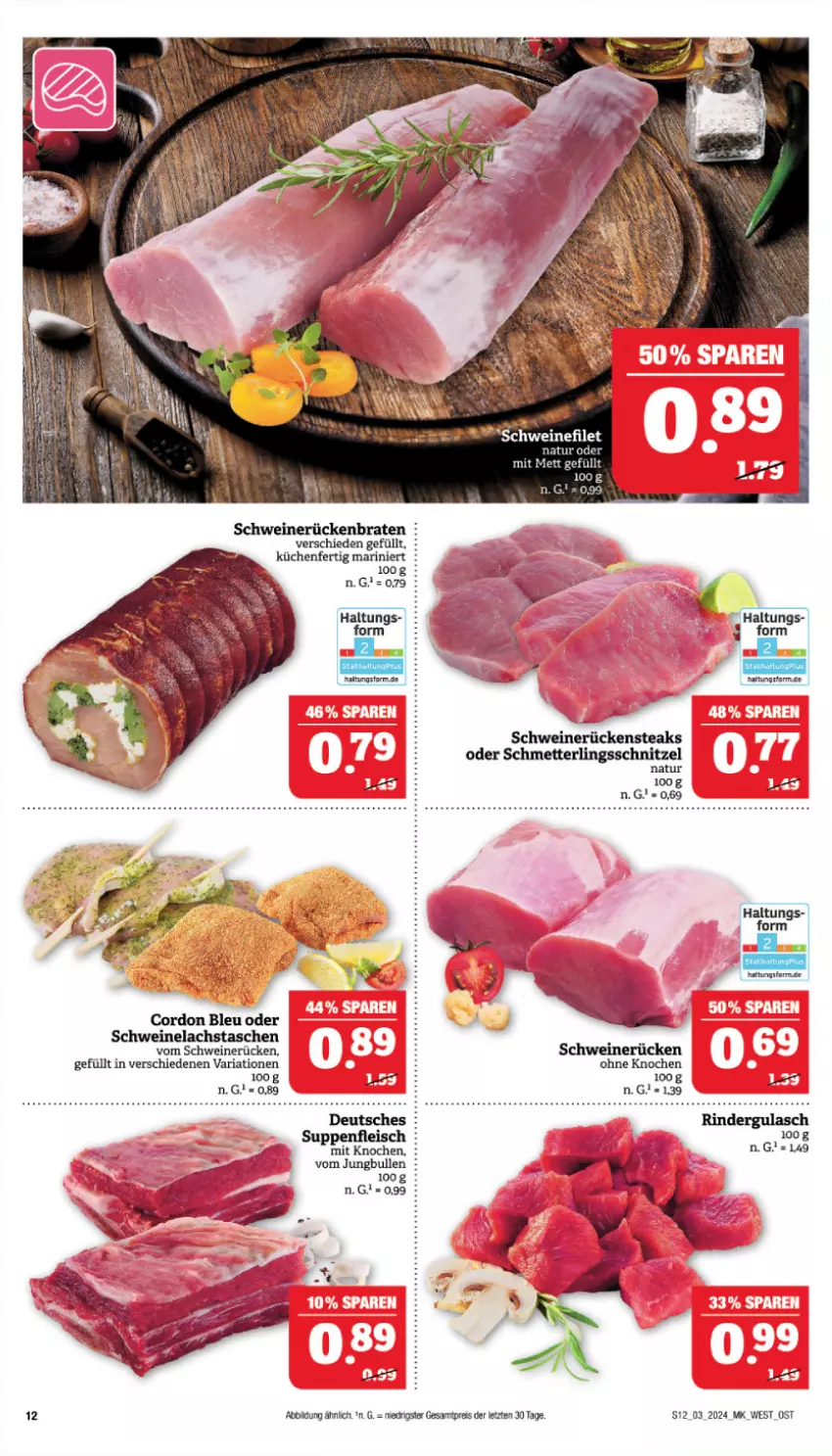 Aktueller Prospekt Marktkauf - Prospekt - von 14.01 bis 20.01.2024 - strona 12 - produkty: braten, cordon bleu, eis, küche, Küchen, lachs, Mett, natur, reis, Ria, Rückenbraten, Rückensteak, rückensteaks, Schmetterling, schnitzel, schwein, schweine, Schweinelachs, schweinerücken, steak, steaks, Tasche, taschen, Ti, wein, weine, ZTE