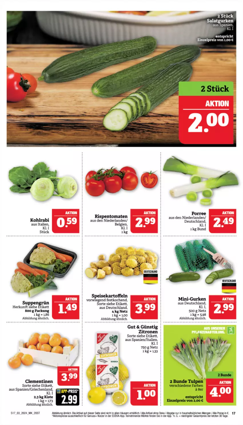 Aktueller Prospekt Marktkauf - Prospekt - von 14.01 bis 20.01.2024 - strona 17 - produkty: clementinen, deka, eis, gurke, gurken, kartoffel, kartoffeln, kohlrabi, mini-gurken, nuss, reis, rispentomaten, salat, Salatgurke, salatgurken, speisekartoffeln, Ti, tomate, tomaten, zitrone, zitronen, ZTE