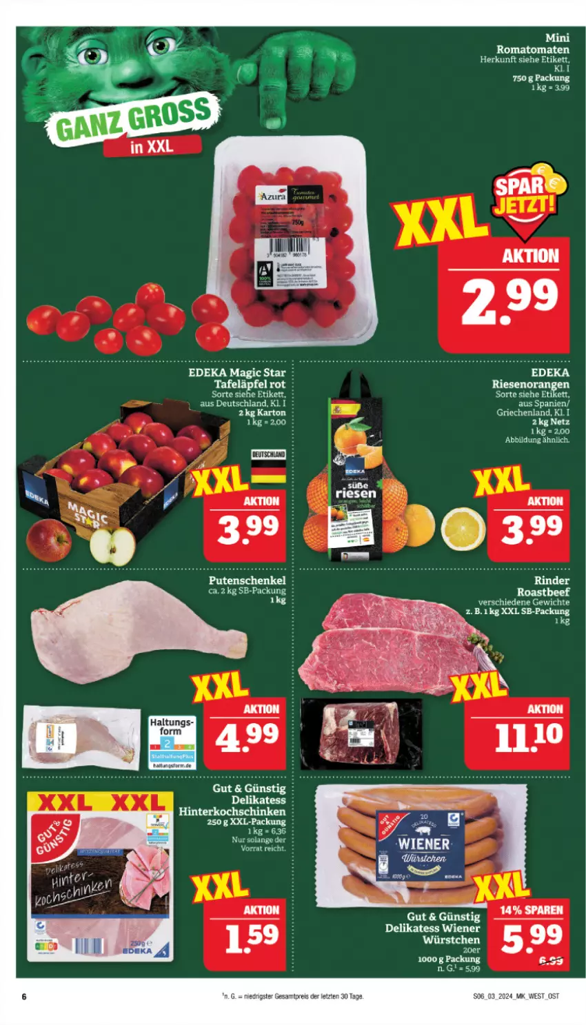 Aktueller Prospekt Marktkauf - Prospekt - von 14.01 bis 20.01.2024 - strona 6 - produkty: beef, deka, eis, reis, roastbeef, Romatomaten, tafeläpfel, tee, Ti, tomate, tomaten, wiener, wiener würstchen, würstchen, xxl-packung, ZTE