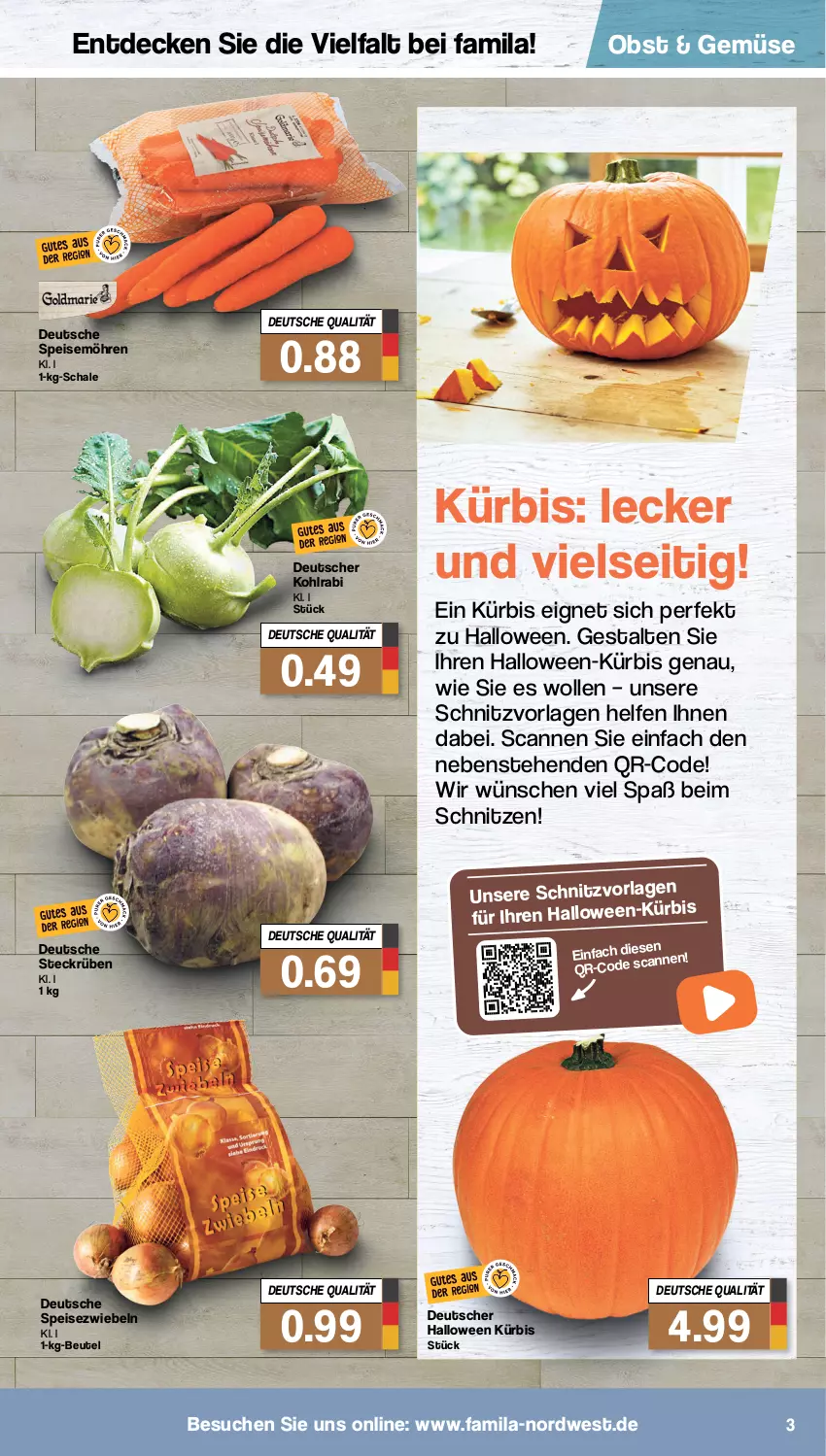 Aktueller Prospekt Famila - Prospekte - von 04.10 bis 08.10.2022 - strona 3 - produkty: beutel, decke, eis, kohlrabi, Kürbis, möhren, obst, Schal, Schale, speisemöhren, Speisezwiebeln, Ti, wolle, zwiebel, zwiebeln