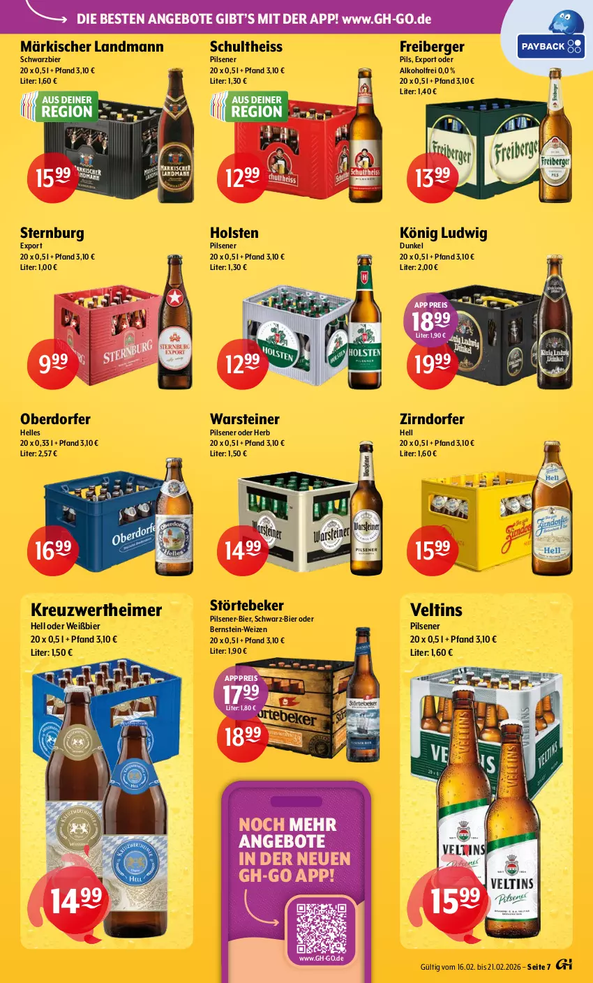 Aktueller Prospekt Getraenke Hoffmann - Prospekte - von 16.02 bis 21.02.2026 - strona 7 - produkty: alkohol, angebot, angebote, Berger, bier, eimer, eis, elle, Freiberger, holsten, pils, pilsener, reis, Schultheiss, steiner, Sternburg, störtebeker, Ti, veltins, warsteiner