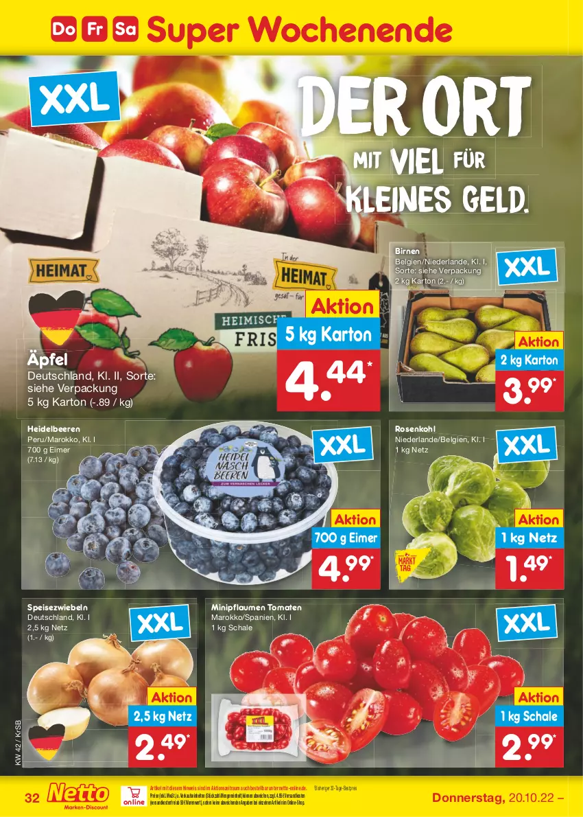 Aktueller Prospekt Netto Marken-Discount - Filial-Angebote - von 17.10 bis 22.10.2022 - strona 32 - produkty: beere, beeren, bestpreis, Birnen, eimer, eis, heidelbeere, heidelbeeren, leine, LG, ndk, pflaume, pflaumen, reis, rosen, Rosenkohl, Schal, Schale, Speisezwiebeln, Ti, tomate, tomaten, versandkostenfrei, zwiebel, zwiebeln