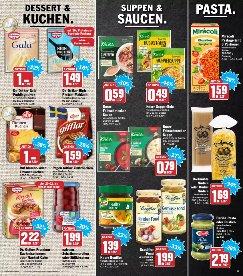 Aktueller Prospekt Hit - Prospekte - von 14.02 bis 19.02.2022 - strona 13 - produkty: backmischung, Backmischungen, barilla, beutel, dessert, Dr. Oetker, eis, elle, feinschmecker, kirsch, kirsche, kirschen, knorr, kuchen, mam, Mirácoli, morellen, nudel, nudeln, pasta, Pastagericht, pesto, pudding, reis, rel, sauce, saucen, schattenmorellen, suppe, suppen, suppenliebe, teller, Ti, zitrone, zitronen, zucker