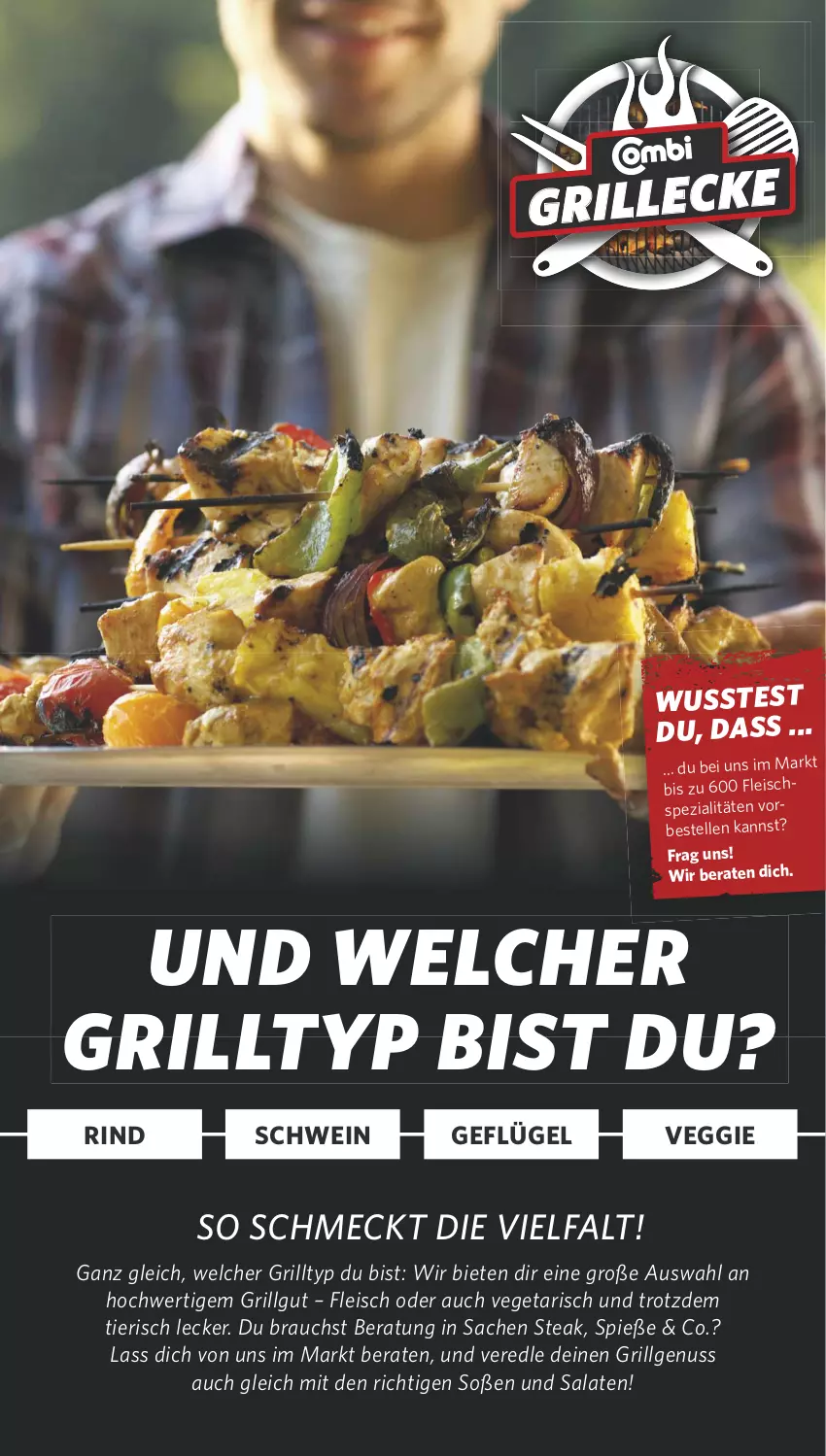 Aktueller Prospekt Combi - Prospekte - von 22.04 bis 27.04.2024 - strona 1 - produkty: eis, elle, fleisch, Geflügel, grill, LG, nuss, Rauch, rind, sac, salat, salate, schwein, Soße, Spezi, steak, Ti, Vegeta, veggie, wein