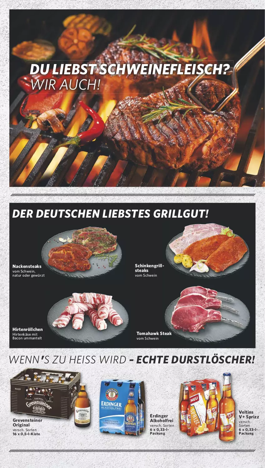 Aktueller Prospekt Combi - Prospekte - von 22.04 bis 27.04.2024 - strona 3 - produkty: alkohol, bacon, durstlöscher, eis, erdinger, fleisch, gewürz, gin, grevensteiner, grill, hirtenkäse, Hirtenröllchen, Käse, LG, Mantel, Nackensteak, nackensteaks, natur, schinken, schwein, schweine, schweinefleisch, Sprizz, steak, steaks, steiner, Ti, veltins, wein, weine