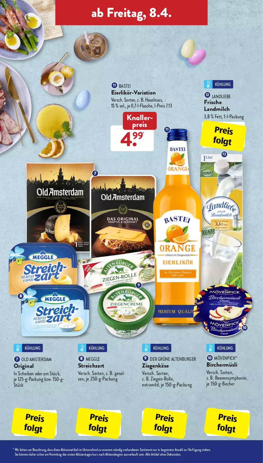 Aktueller Prospekt AldiSud - ALDI Aktuell - von 04.04 bis 09.04.2022 - strona 25 - produkty: alle artikel ohne dekoration, altenburger, Becher, beere, beeren, burger, dekoration, eier, eierlikör, eis, flasche, gin, haselnuss, je 250-g-packung, Käse, knallerpreis, landliebe, landmilch, LG, likör, meggle, milch, mövenpick, müsli, nuss, Old Amsterdam, reis, Ria, salz, Streichzart, Ti, ziegenkäse, ZTE