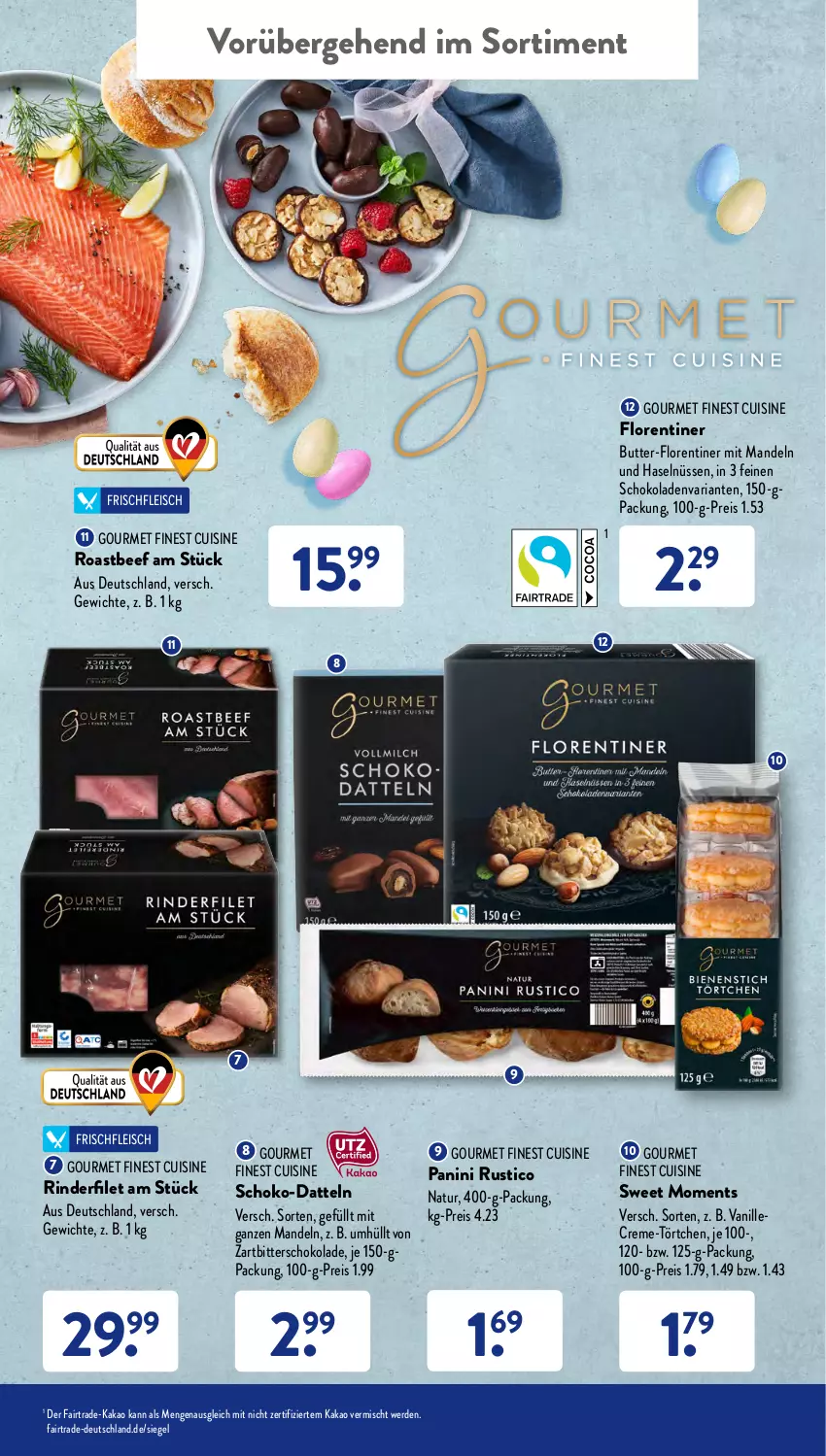 Aktueller Prospekt AldiSud - ALDI Aktuell - von 04.04 bis 09.04.2022 - strona 35 - produkty: beef, butter, creme, Datteln, eis, erde, filet, fleisch, Florentiner, kakao, mandel, mandeln, natur, reis, Ria, rind, rinder, rinderfilet, roastbeef, schoko, schokolade, Ti, Törtchen, vanille, Zartbitterschokolade