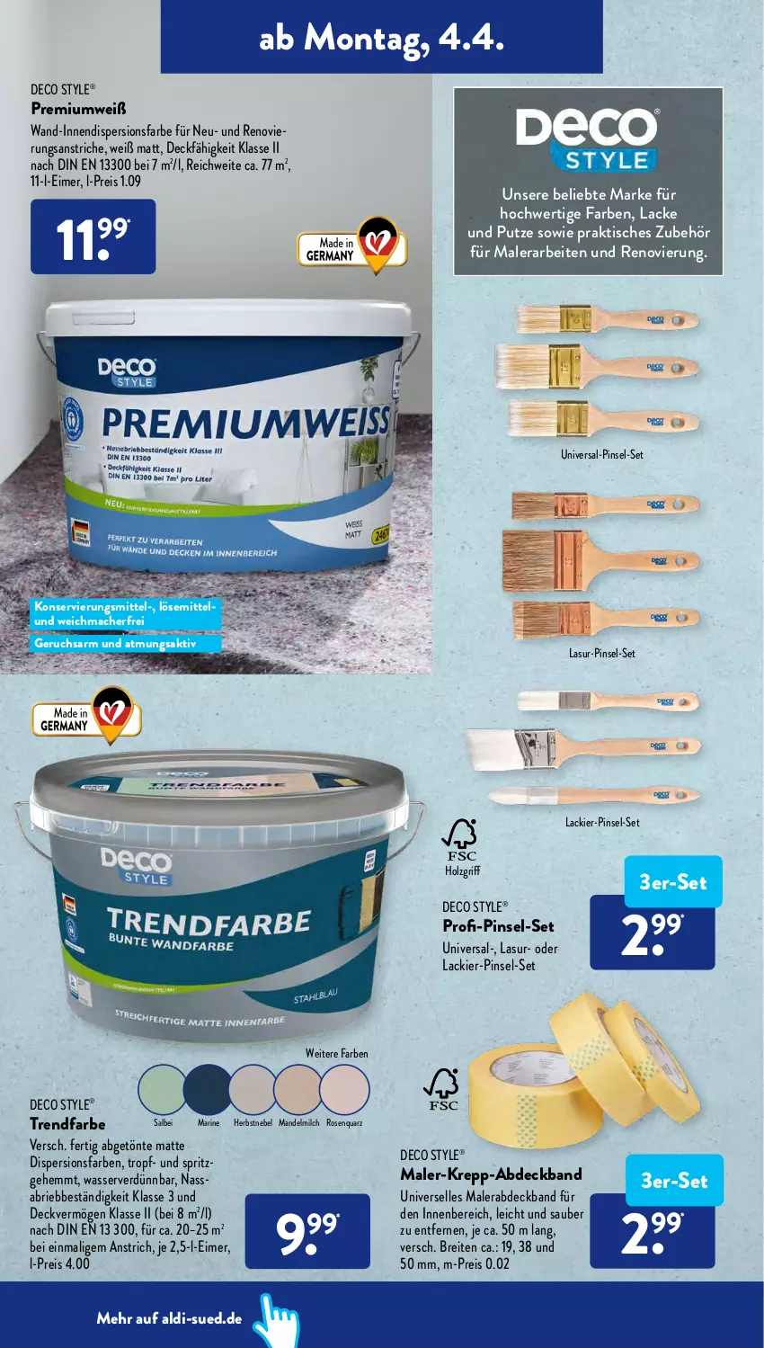 Aktueller Prospekt AldiSud - ALDI Aktuell - von 04.04 bis 09.04.2022 - strona 8 - produkty: aldi, Brei, brie, eimer, eis, elle, Holz, lack, Lacke, mac, mandel, milch, Pinsel, Premiumweiß, reis, rosen, Ti, tisch, wasser