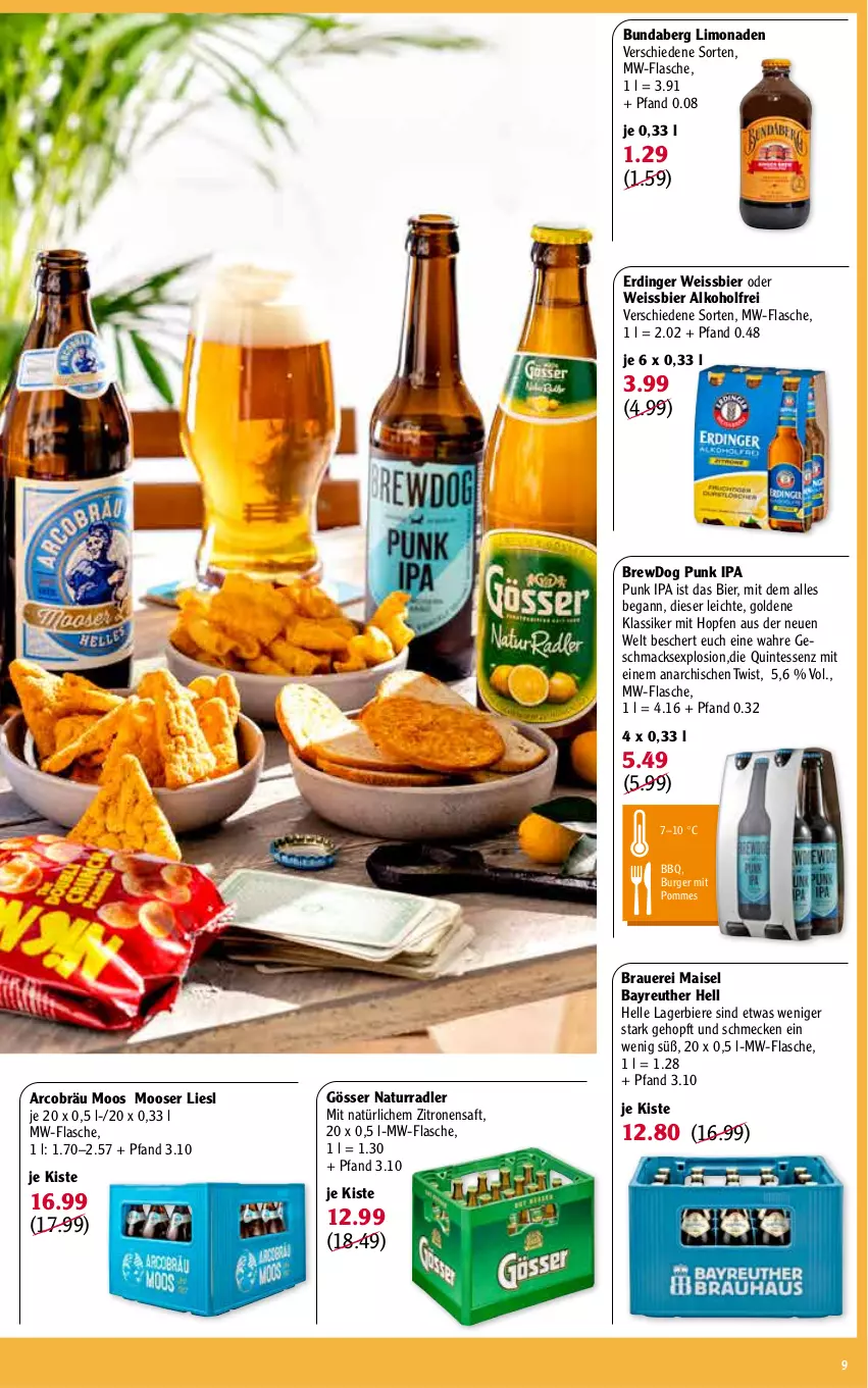 Aktueller Prospekt Globus - Prospekte - von 02.05 bis 14.05.2022 - strona 9 - produkty: alkohol, auer, bier, Biere, Bundaberg, burger, eis, elle, erdinger, flasche, gösser, Lagerbier, limo, limonade, limonaden, mac, mais, mw-flasche, natur, pommes, radler, saft, weissbier, zitrone, zitronen, zitronensaft