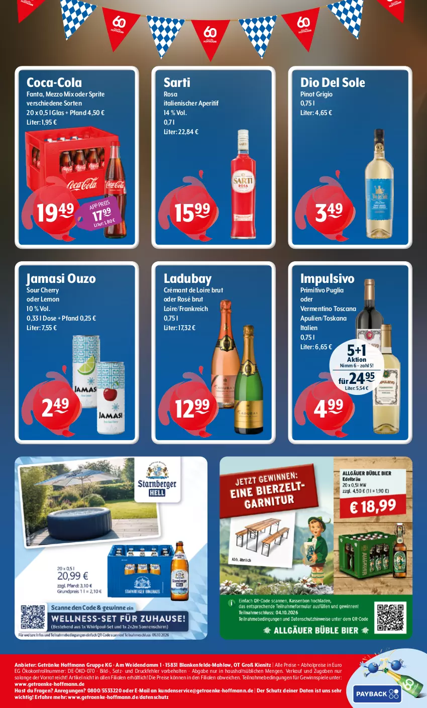 Aktueller Prospekt Getraenke Hoffmann - Prospekte - von 21.09 bis 26.09.2026 - strona 8 - produkty: abholpreise, aperitif, brut, coca-cola, cola, crémant de loire, eis, fanta, getränk, getränke, gewinnspiel, Mezzo Mix, oder sprite, ouzo, Pinot, pinot grigio, primitivo, reis, Spiele, sprite, Ti