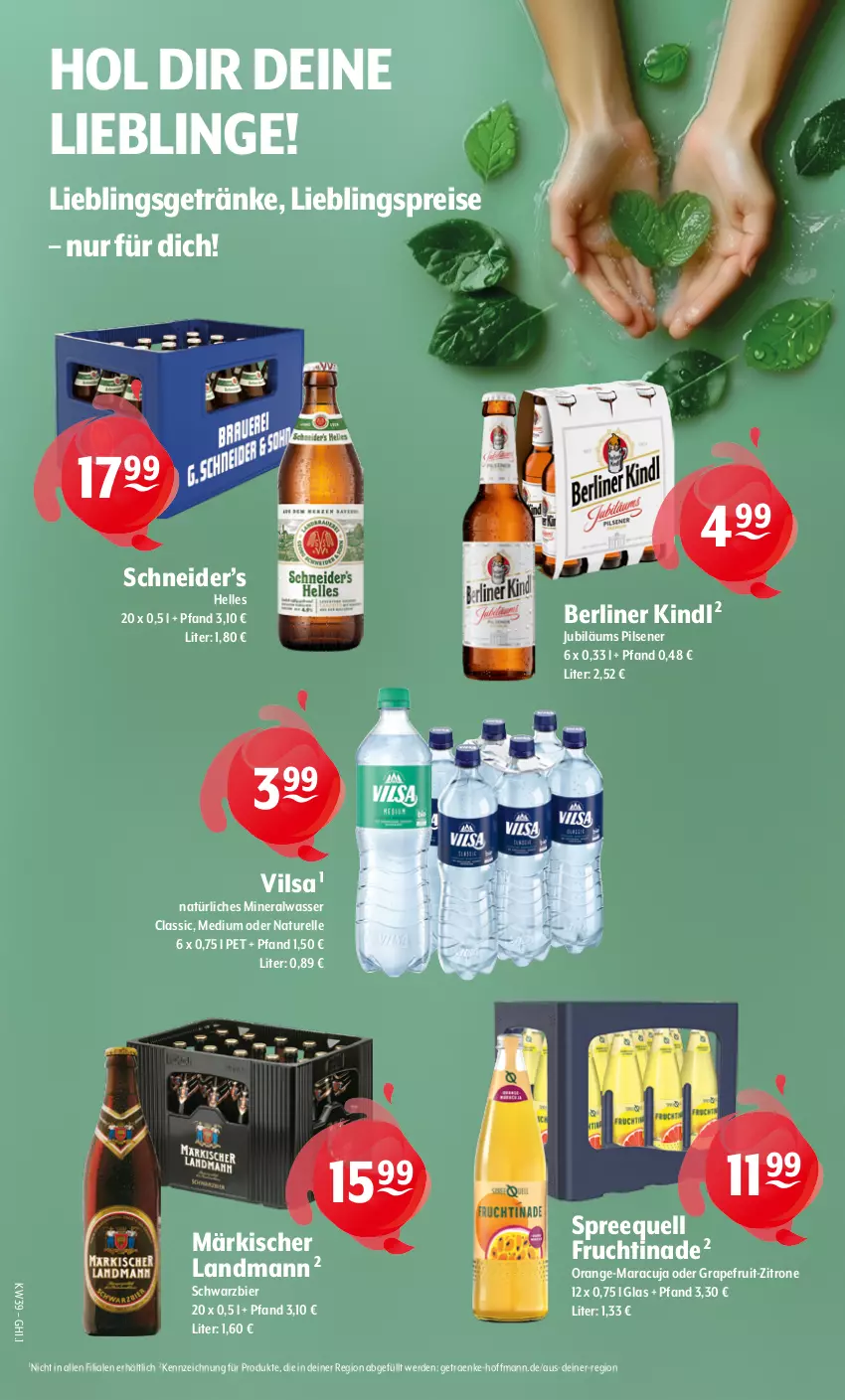 Aktueller Prospekt Getraenke Hoffmann - Prospekte - von 21.09 bis 26.09.2026 - strona 9 - produkty: Alwa, berliner, berliner kindl, bier, eis, elle, erde, frucht, getränk, getränke, grapefruit, Jubiläums, maracuja, mineralwasser, Mineralwasser Classic, natur, natürliches mineralwasser, orange, pils, pilsener, reis, rel, Spreequell, Ti, vilsa, wasser, zitrone