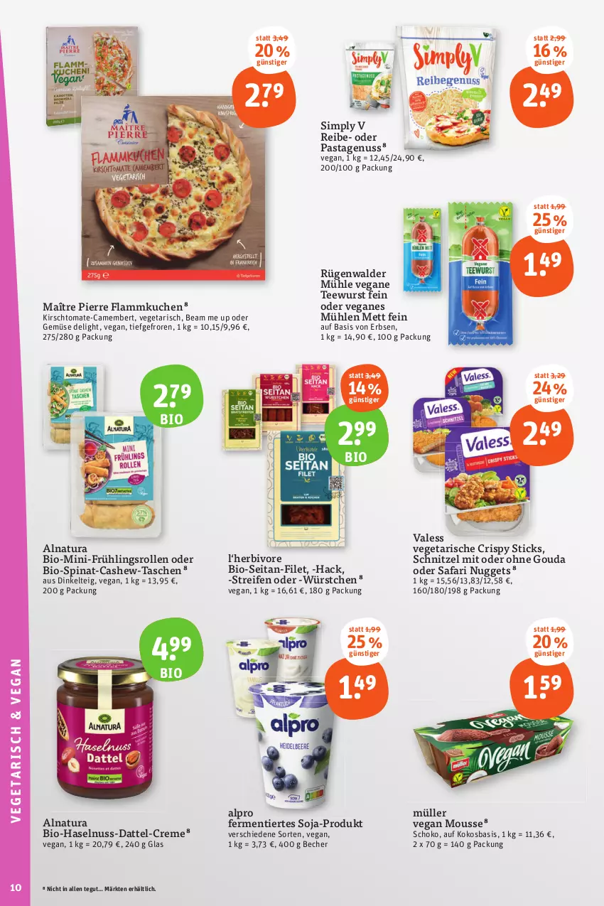 Aktueller Prospekt Tegut - Angebote der Woche - von 04.09 bis 09.09.2023 - strona 12 - produkty: alpro, Becher, bio, camembert, Cashew, creme, erbsen, filet, flammkuchen, gouda, haselnuss, kirsch, kokos, kuchen, lamm, Mett, mousse, Müller, natur, natura, nuggets, nuss, pasta, reifen, rügenwalder, rügenwalder mühle, schnitzel, schoko, sim, soja, spinat, Tasche, taschen, tee, teewurst, Ti, tomate, Vegeta, wurst, würstchen