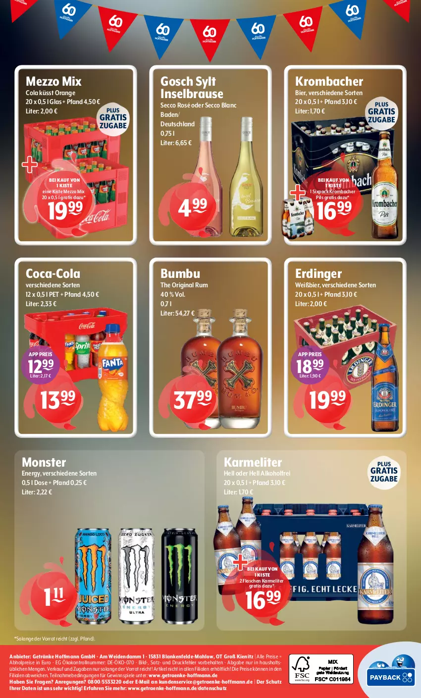 Aktueller Prospekt Getraenke Hoffmann - Prospekte - von 30.03 bis 04.04.2026 - strona 8 - produkty: abholpreise, alkohol, Bad, bier, brause, Bumbu, coca-cola, cola, ecco, eis, erdinger, flasche, getränk, getränke, gewinnspiel, gin, krombache, krombacher, krombacher pils, Mezzo Mix, monster, Monster Energy, orange, pils, reis, rum, Spiele, Ti