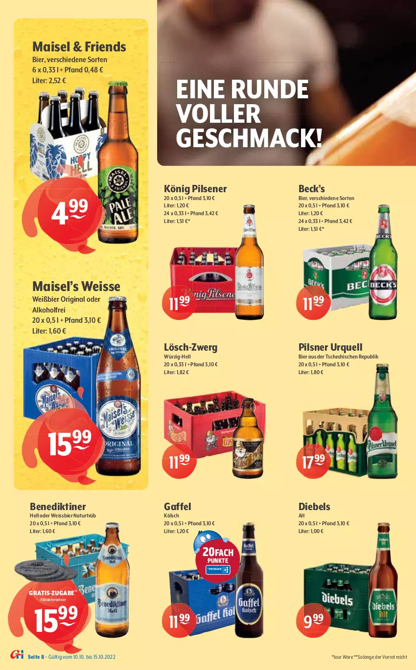 Aktueller Prospekt Getraenke Hoffmann - Prospekte - von 10.10 bis 15.10.2022 - strona 8 - produkty: alkohol, aust, Benediktiner, Berger, bier, bitburger, burger, carlsberg, clausthaler, diebels, eis, elle, gin, könig pilsener, mac, mais, natur, nürnberger, pils, pilsener, pilsner, pilsner urquell, Ti, tuc, Tucher, Untersetzer, veltins, weissbier