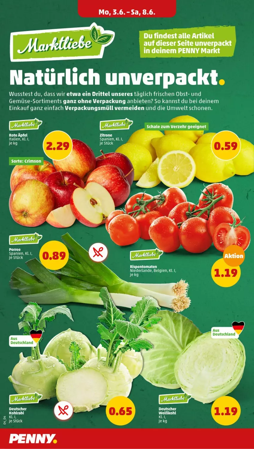 Aktueller Prospekt Penny - Prospekte - von 03.06 bis 08.06.2024 - strona 10 - produkty: bett, kohlrabi, LG, obst, rispentomaten, Schal, Schale, Ti, tomate, tomaten, und gemüse