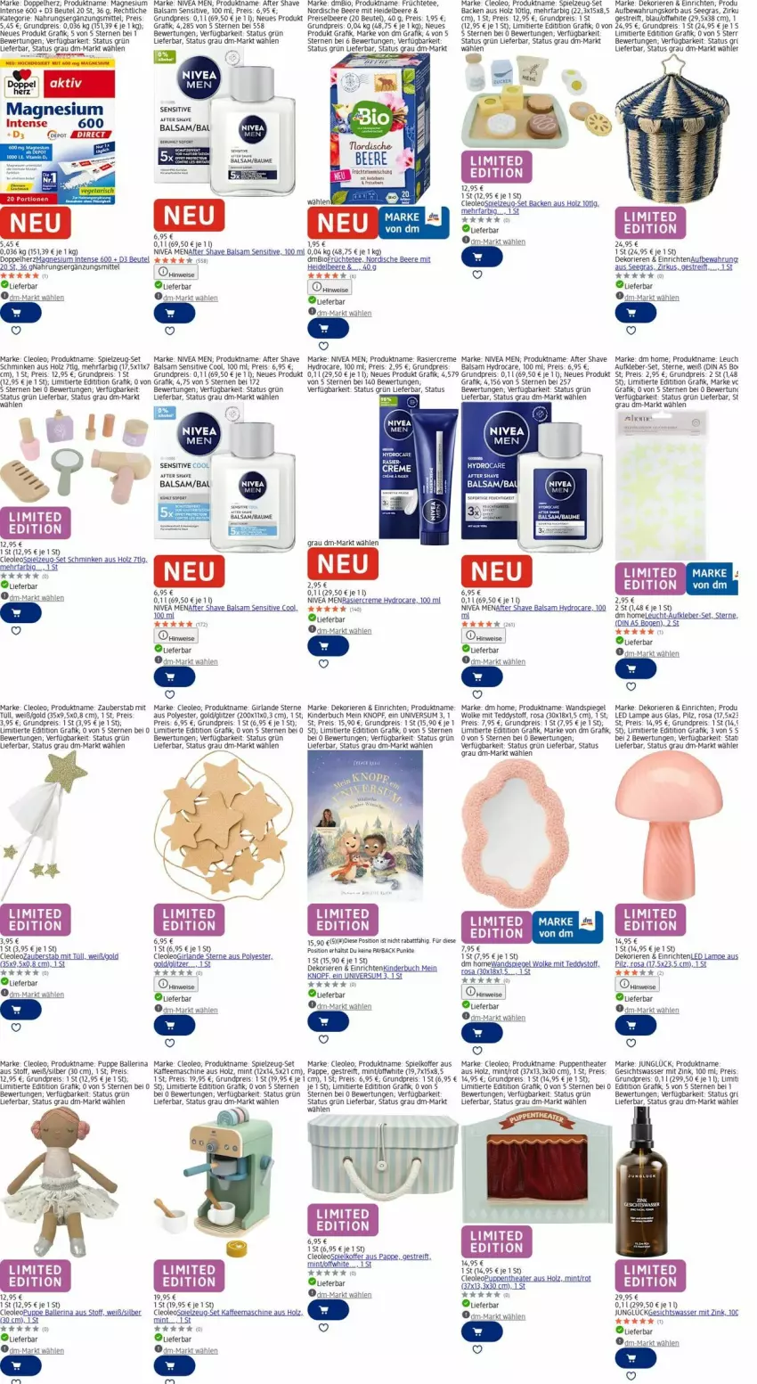 Aktueller Prospekt Dm Drogerie - Prospekte - von 03.11 bis 12.11.2025 - strona 14 - produkty: after shave, Aufkleber, ball, balsam, Bau, beere, beutel, bio, buch, creme, doppelherz, eis, früchte, Früchtetee, Gesichtswasser, Girlande, heidelbeere, Holz, kaffee, kaffeemaschine, kakao, Kinder, Kinderbuch, kleber, koffer, korb, Lampe, LED Lampe, LG, magnesium, mint, nivea, Nivea Men, payback, Puppe, reis, Schminken, spiegel, spielzeug, tee, Thea, Ti, Wandspiegel, wasser