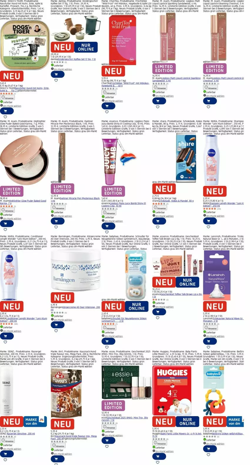 Aktueller Prospekt Dm Drogerie - Prospekte - von 03.11 bis 12.11.2025 - strona 8 - produkty: aeg, akku, alleinfuttermittel, apfel, Babylove, Bad, bett, beutel, cola, creme, eis, ente, Eyeliner, früchte, Früchtetee, geschenkset, geschirr, HP, Huggies, kaffee, kartoffel, Kinder, kokos, Körpercreme, lack, LG, Lipgloss, Lipstick, mandel, nassfutter, natur, natura, nivea, Pants, pepsi, Proviant, rasiergel, reis, ring, schoko, schokolade, shampoo, snack, tee, Ti, uhu, Wild, xmas