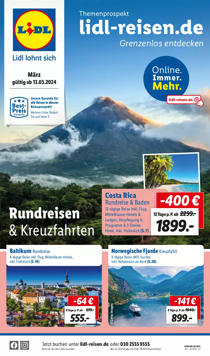 Aktueller Prospekt Lidl - Rundreisen & Kreuzfahrten - von 13.03 bis 15.04.2024 - strona 1 - produkty: Bad, buch, decke, eier, eis, kreuzfahrten, reis, rwe, Ti, uhr