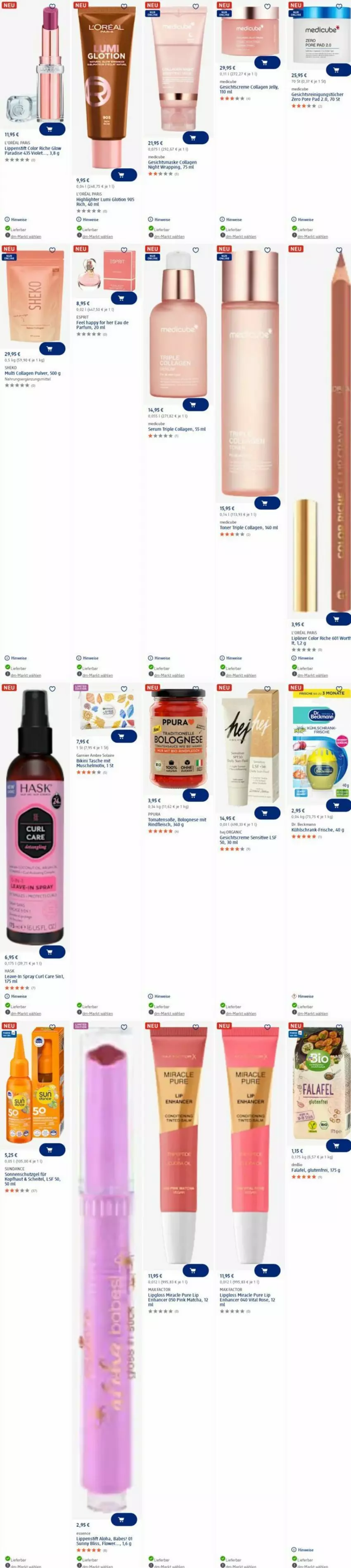 Aktueller Prospekt Dm Drogerie - Prospekte - von 30.06 bis 09.07.2025 - strona 16 - produkty: ACC, Ambre Solaire, bikini, Collagen, creme, Eau de parfum, eis, elle, esprit, Falafel, garnier, Gesichtscreme, Gesichtsmaske, l'oreal, Lipgloss, Lippenstift, loreal, Lotion, Maske, Max Factor, parfum, rum, rwe, Schrank, Serum, sonnenschutz, Soße, Tasche, tee, Ti, tomate, tomaten, Toner, uhr, wein, weine, wrap