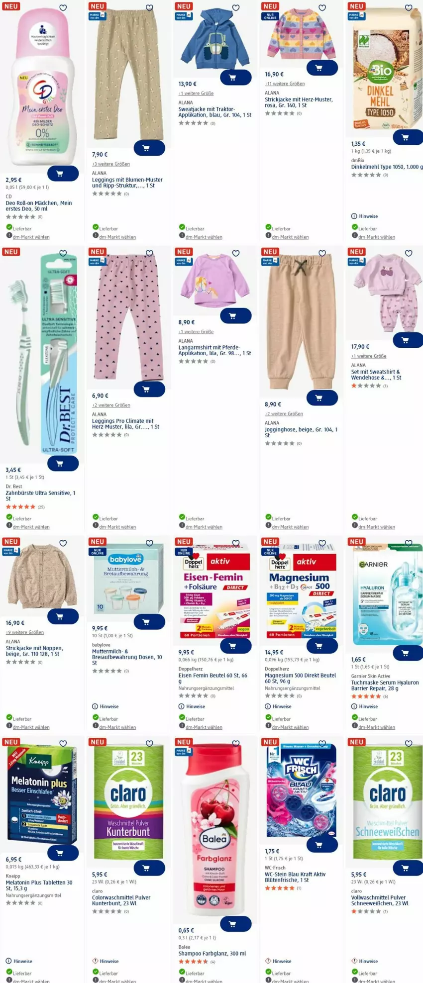 Aktueller Prospekt Dm Drogerie - Prospekte - von 30.06 bis 09.07.2025 - strona 7 - produkty: Babylove, beutel, bio, blume, blumen, Blüte, Brei, bürste, colorwaschmittel, deo, deo roll-on, dinkelmehl, doppelherz, Dr. Best, eis, erde, garnier, gin, hose, hyaluron, Jacke, Jogginghose, kneipp, kraft, Langarmshirt, leggings, magnesium, Maske, mehl, milch, roll-on, rum, Serum, shampoo, shirt, Strickjacke, sweatjacke, Sweatshirt, tablet, tablett, Tablette, Ti, tuc, tuchmaske, vollwaschmittel, waschmittel, zahnbürste