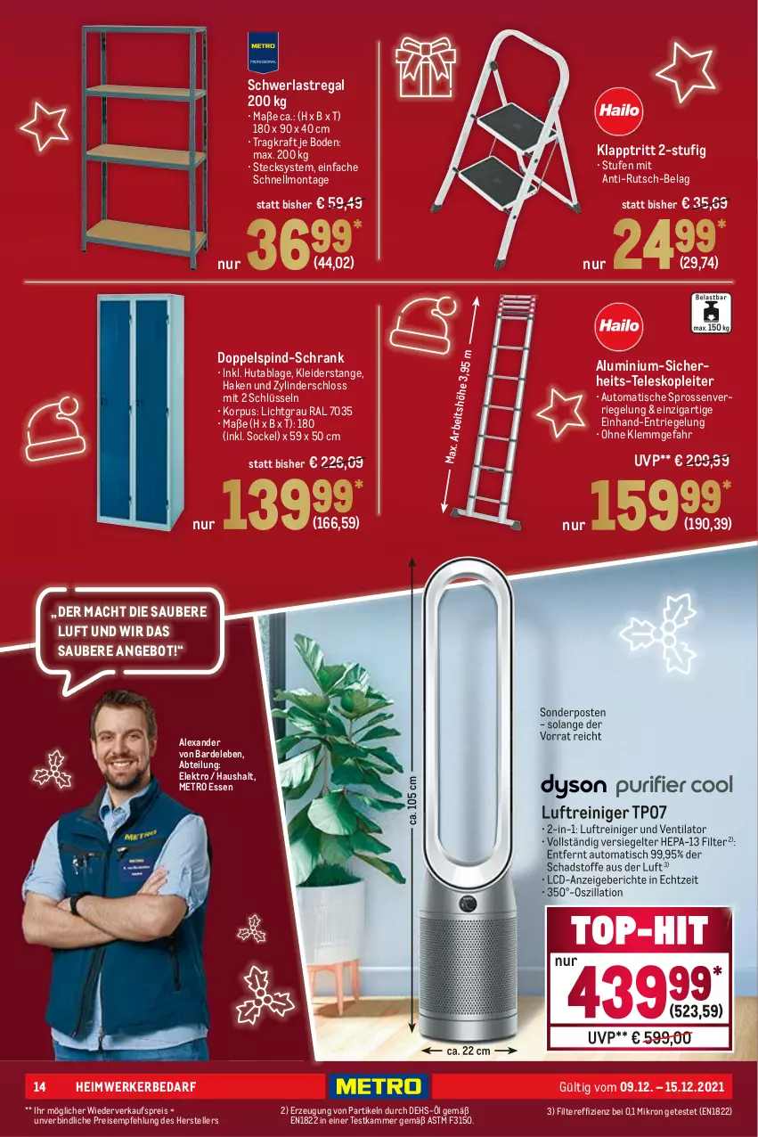 Aktueller Prospekt Metro - NonFood - von 09.12 bis 15.12.2021 - strona 14 - produkty: Abtei, alexa, angebot, auto, eis, Elektro, elle, klapptritt, kleid, kleider, kraft, Luftreiniger, mac, Metro, regal, reiniger, reis, riegel, Schrank, schwerlastregal, sonderposten, Teleskop, teller, Ti, tisch, ventilator