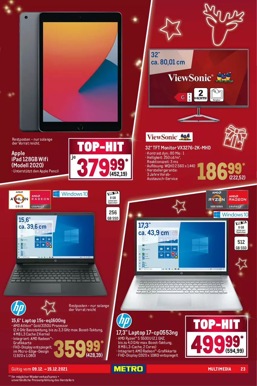 Aktueller Prospekt Metro - NonFood - von 09.12 bis 15.12.2021 - strona 23 - produkty: AMD Radeon, Apple, Apple Pencil, aust, Bau, dell, deo, eis, elle, ipad, Laptop, Mode, monitor, radeon, reis, ryzen, spiegel, teller, Ti