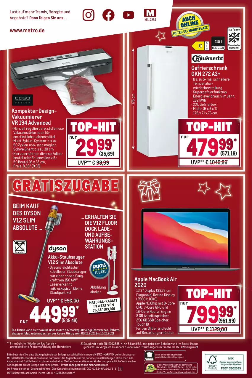 Aktueller Prospekt Metro - NonFood - von 09.12 bis 15.12.2021 - strona 28 - produkty: abholpreise, akku, Akku-Staubsauger, angebot, angebote, Apple, auer, auto, Behälter, beutel, Dyson, eis, elle, erde, Gefrierbox, gefrierschrank, gin, ilag, kraft, lebensmittel, leine, LG, mac, macbook, macbook air, Metro, metro gastro, natur, natura, Rauch, reis, rezept, rezepte, rwe, Schrank, ssd, staubsauger, supergefrierfunktion, teller, Ti, tisch, Vakuumierer