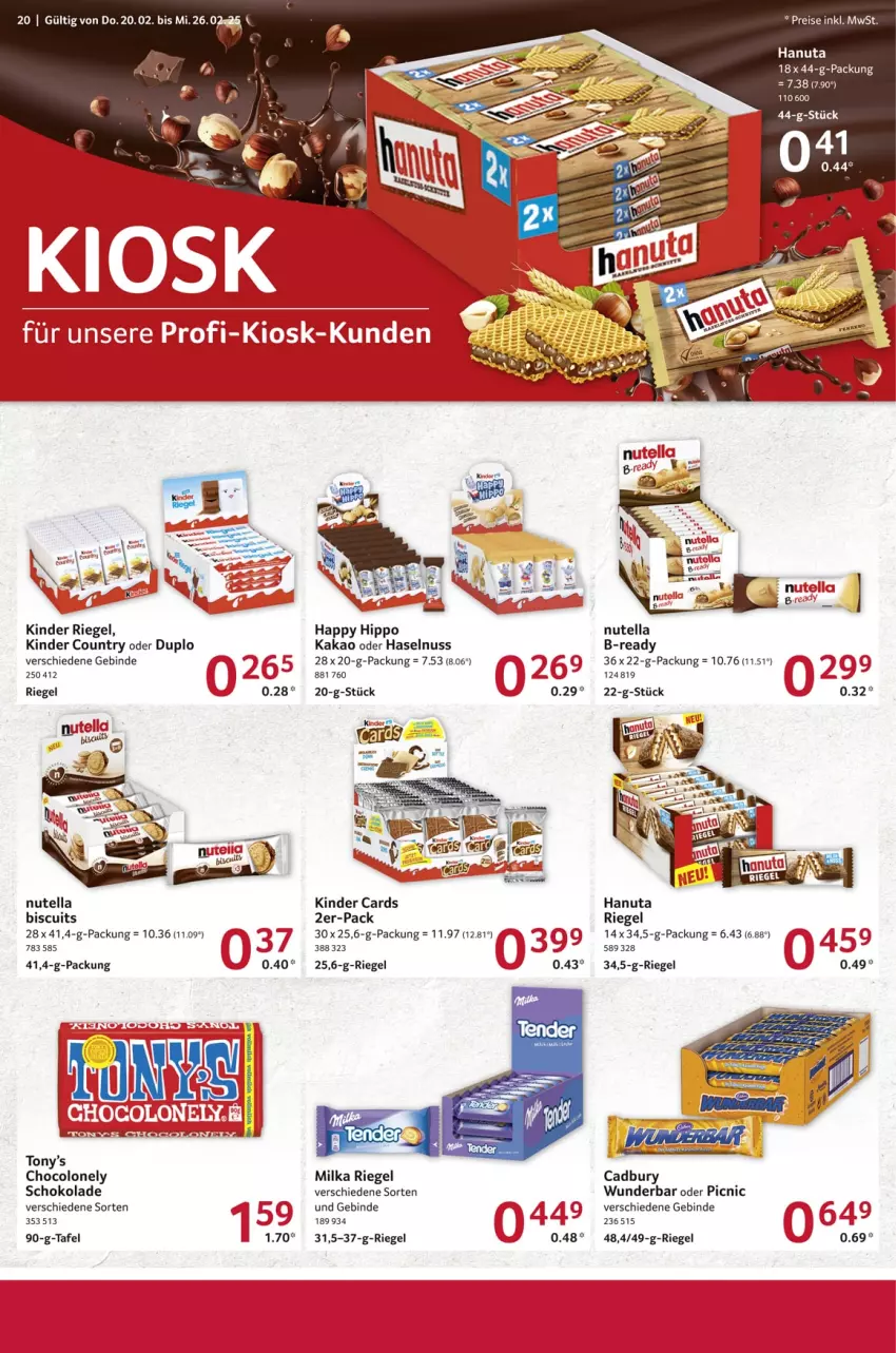 Aktueller Prospekt Selgros - Food - von 20.02 bis 26.02.2025 - strona 20 - produkty: duplo, eis, ente, hanuta, haselnuss, hipp, kakao, Kinder, kinder country, kinder riegel, milka, nuss, nutella, reis, riegel, schoko, schokolade, Ti