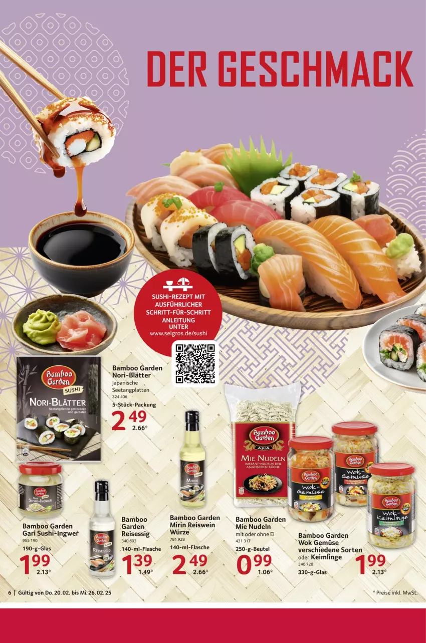 Aktueller Prospekt Selgros - Food - von 20.02 bis 26.02.2025 - strona 6 - produkty: bamboo, beutel, eis, essig, flasche, ingwer, latte, nudel, nudeln, reis, Sushi, Ti, wein, wok