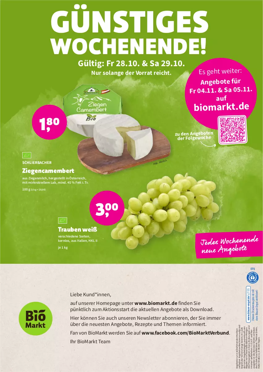 Aktueller Prospekt Denns Biomarkt - Prospekte - von 26.10 bis 08.11.2022 - strona 12 - produkty: angebot, angebote, auer, bio, camembert, dennree, drucker, eis, elle, Engel, erde, kerze, LG, milch, Omep, reis, rezept, rezepte, Schlierbacher, Ti, trauben, ZTE