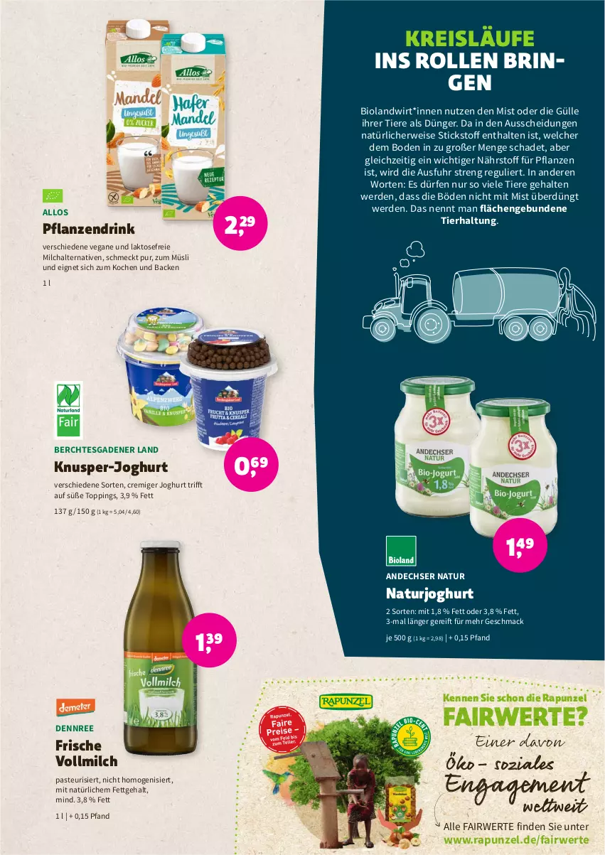 Aktueller Prospekt Denns Biomarkt - Prospekte - von 26.10 bis 08.11.2022 - strona 5 - produkty: andechser natur, bio, bioland, dennree, drink, dünger, eis, erde, joghur, joghurt, mac, milch, müsli, natur, naturjoghurt, pflanze, pflanzen, reis, ring, rwe, Ti, Tiere, uhr, vollmilch