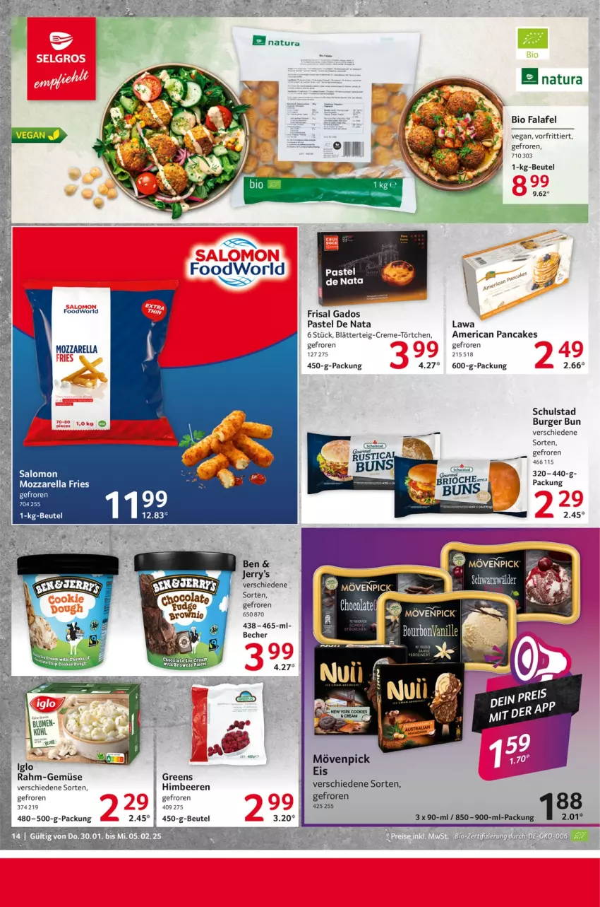 Aktueller Prospekt Selgros - Food - von 30.01 bis 05.02.2025 - strona 14 - produkty: beere, beeren, beutel, bio, blätterteig, burger, creme, eis, Falafel, himbeer, himbeere, himbeeren, mövenpick, mozzarella, natur, natura, rahm-gemüse, rel, salomon, Ti, Törtchen