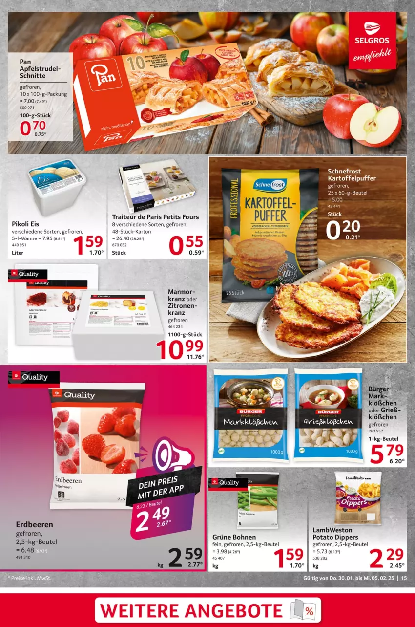 Aktueller Prospekt Selgros - Food - von 30.01 bis 05.02.2025 - strona 15 - produkty: apfel, Apfelstrudel, beere, beeren, beutel, bohne, bohnen, dip, eis, erdbeere, erdbeeren, grüne bohnen, kartoffel, Kranz, Strudel, Ti, Wanne, zitrone, zitronen