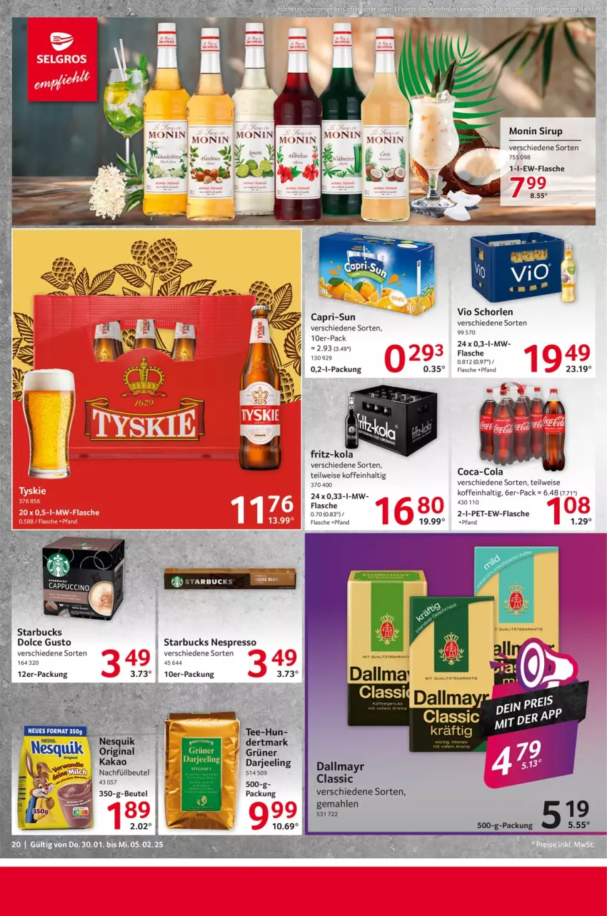 Aktueller Prospekt Selgros - Food - von 30.01 bis 05.02.2025 - strona 20 - produkty: beutel, Cap, capri-sun, coca-cola, cola, dolce gusto, eier, eis, espresso, flasche, fritz, fritz-kola, gin, kakao, monin, nespresso, schorle, sirup, starbucks, Ti