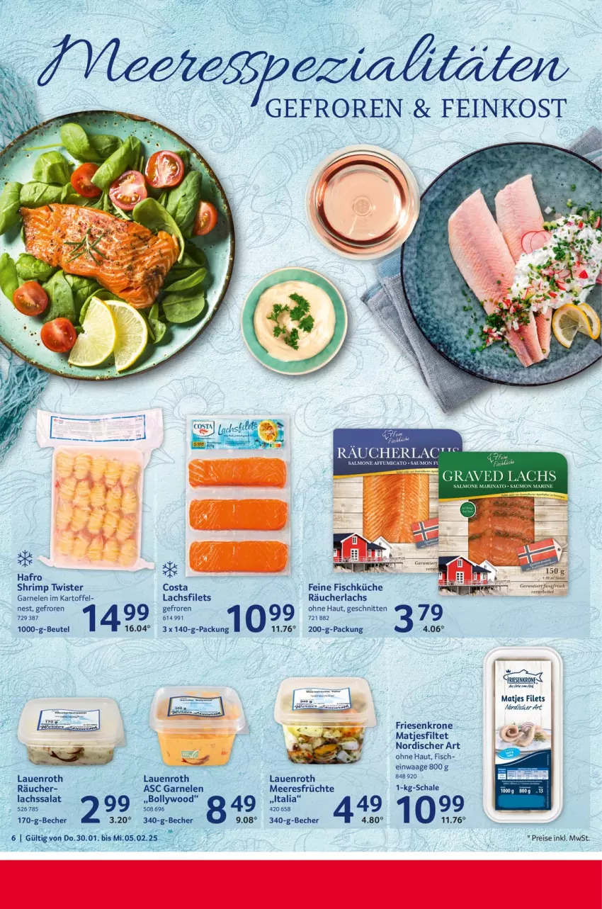 Aktueller Prospekt Selgros - Food - von 30.01 bis 05.02.2025 - strona 6 - produkty: Becher, beutel, eis, filet, filets, fisch, früchte, garnelen, Graved Lachs, kartoffel, krone, küche, lachs, lachsfilet, lachsfilets, matjes, meeresfrüchte, Räucherlachs, reis, salat, Schal, Schale, schnitten, Ti, Waage, Yo