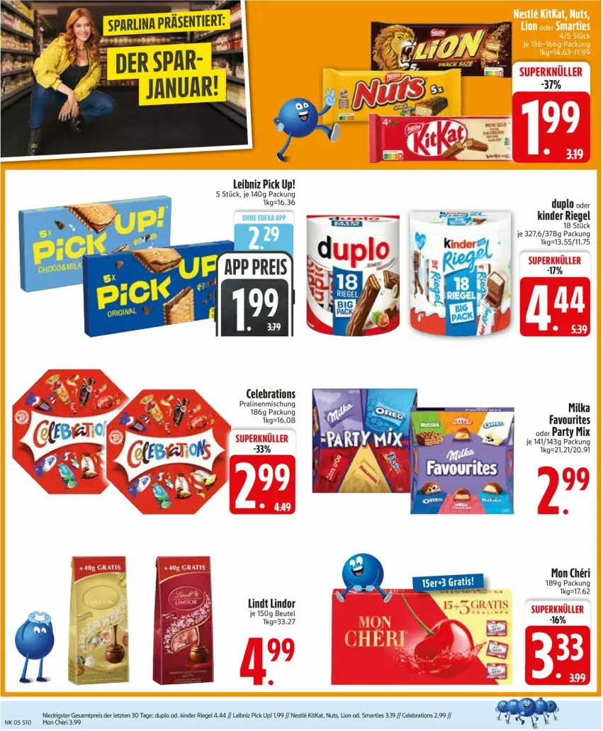 Aktueller Prospekt Edeka - Prospekte - von 26.01 bis 31.01.2026 - strona 12 - produkty: beutel, deka, duplo, eis, Kinder, kinder riegel, kitkat, leibniz, lindor, lindt, lion, milka, Pick Up!, pralinen, reis, riegel, smarties, Ti, ZTE
