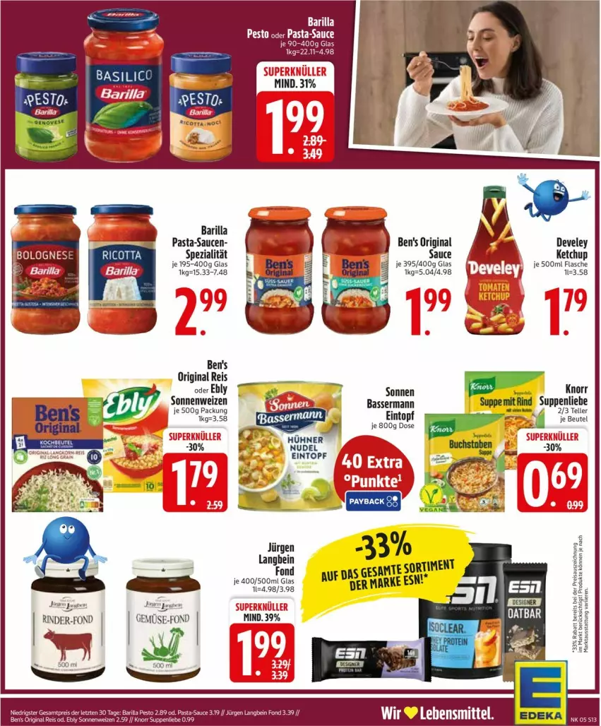 Aktueller Prospekt Edeka - Prospekte - von 26.01 bis 31.01.2026 - strona 15 - produkty: barilla, beutel, buch, develey, eier, eintopf, eis, elle, flasche, gin, hühner, knorr, lebensmittel, pasta, pasta-sauce, pesto, reis, rind, rinder, sauce, saucen, Spezi, suppe, suppen, suppenliebe, teller, Ti, topf, ZTE