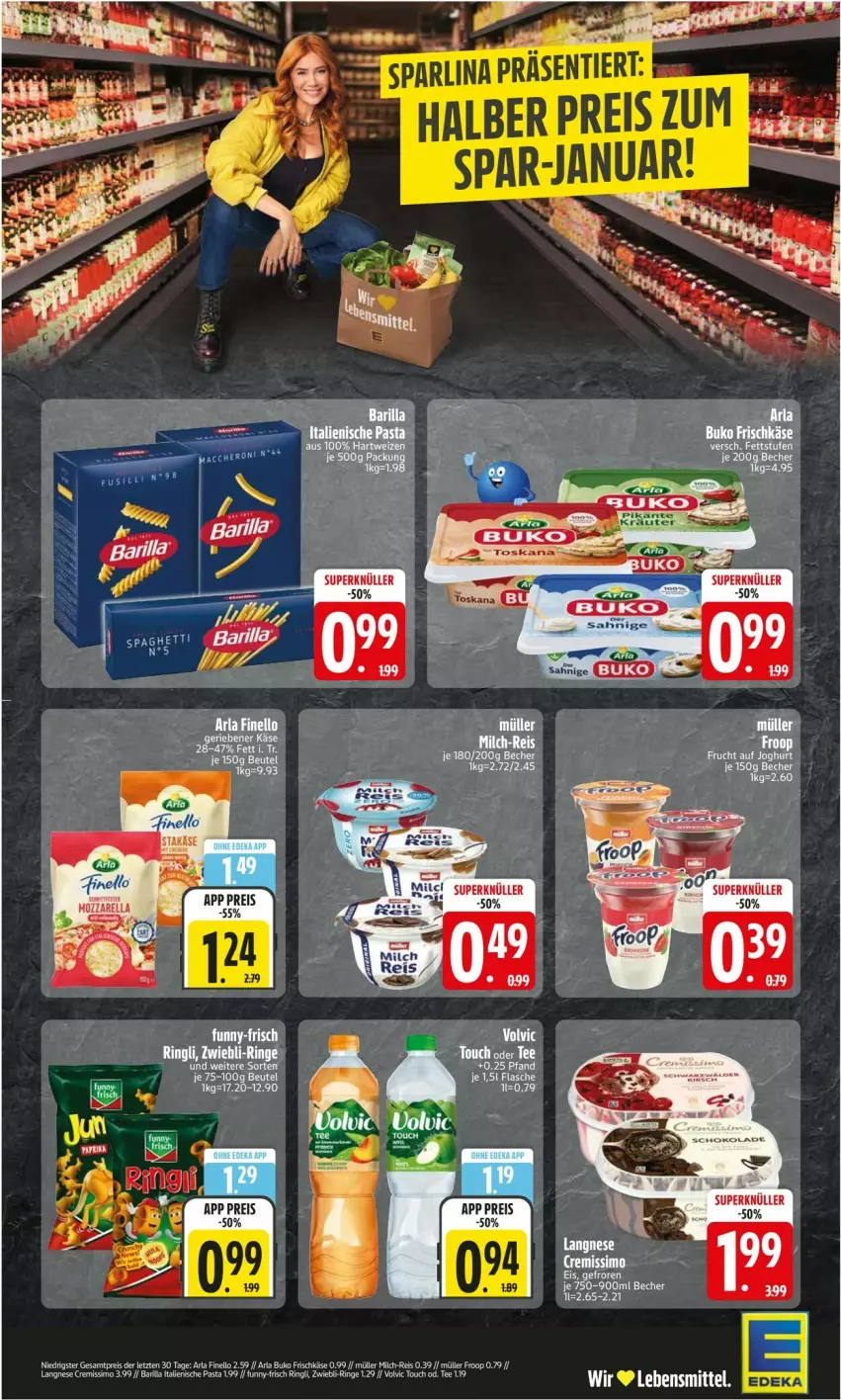 Aktueller Prospekt Edeka - Prospekte - von 26.01 bis 31.01.2026 - strona 2 - produkty: Becher, beutel, cremissimo, eis, langnese, milch, pasta, reis, ring, sim, tee, Ti, volvic