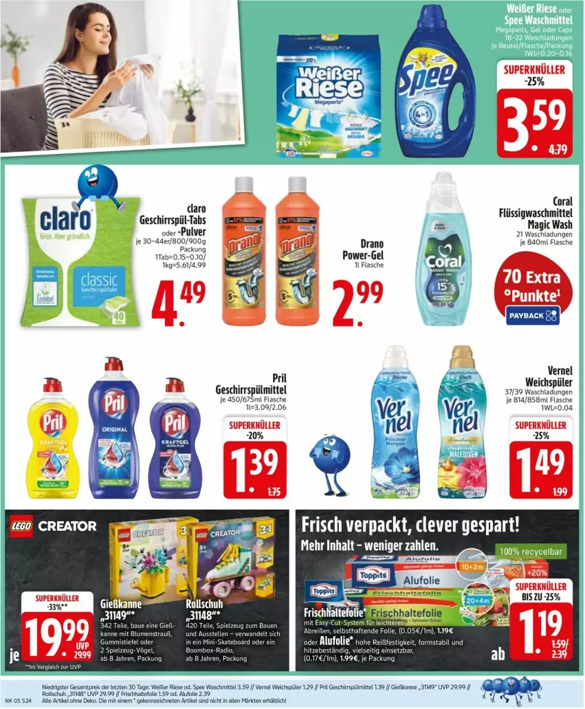 Aktueller Prospekt Edeka - Prospekte - von 26.01 bis 31.01.2026 - strona 26 - produkty: Coral, eis, flasche, frischhaltefolie, geschirr, geschirrspülmittel, Gießkanne, power-gel, pril, reis, spee, spülmittel, Ti, vernel, waschmittel, weichspüler, ZTE