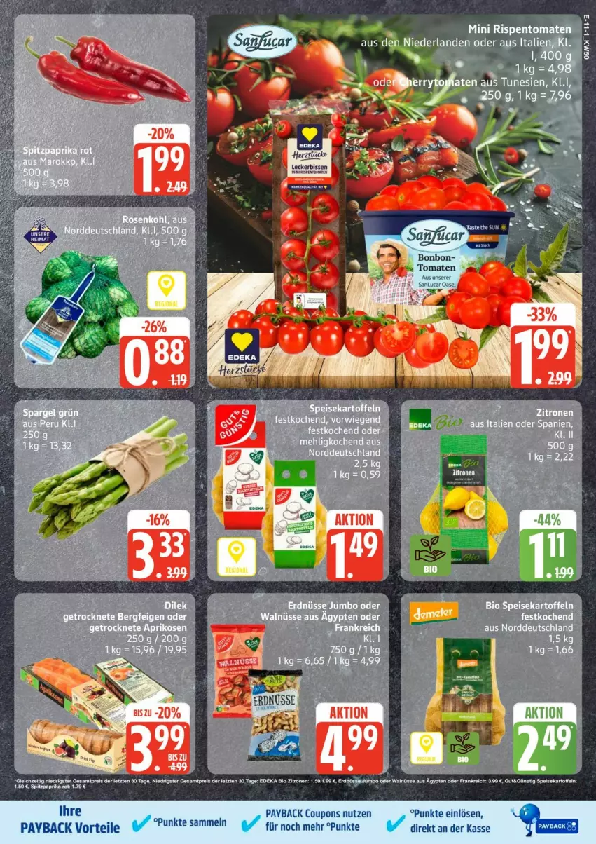 Aktueller Prospekt Edeka - Prospekte - von 08.12 bis 13.12.2025 - strona 11 - produkty: bio, coupon, coupons, deka, edeka bio, eis, kartoffel, kartoffeln, payback, reis, rispentomaten, speisekartoffeln, Ti, tomate, tomaten, zitrone, zitronen, ZTE